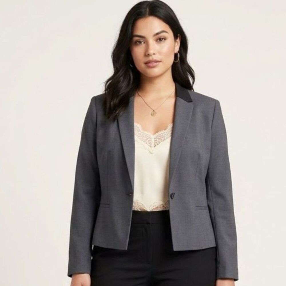 VTG T Tahari Cropped Tailored Tuxedo Collar Career Blazer Jacket SZ 14
